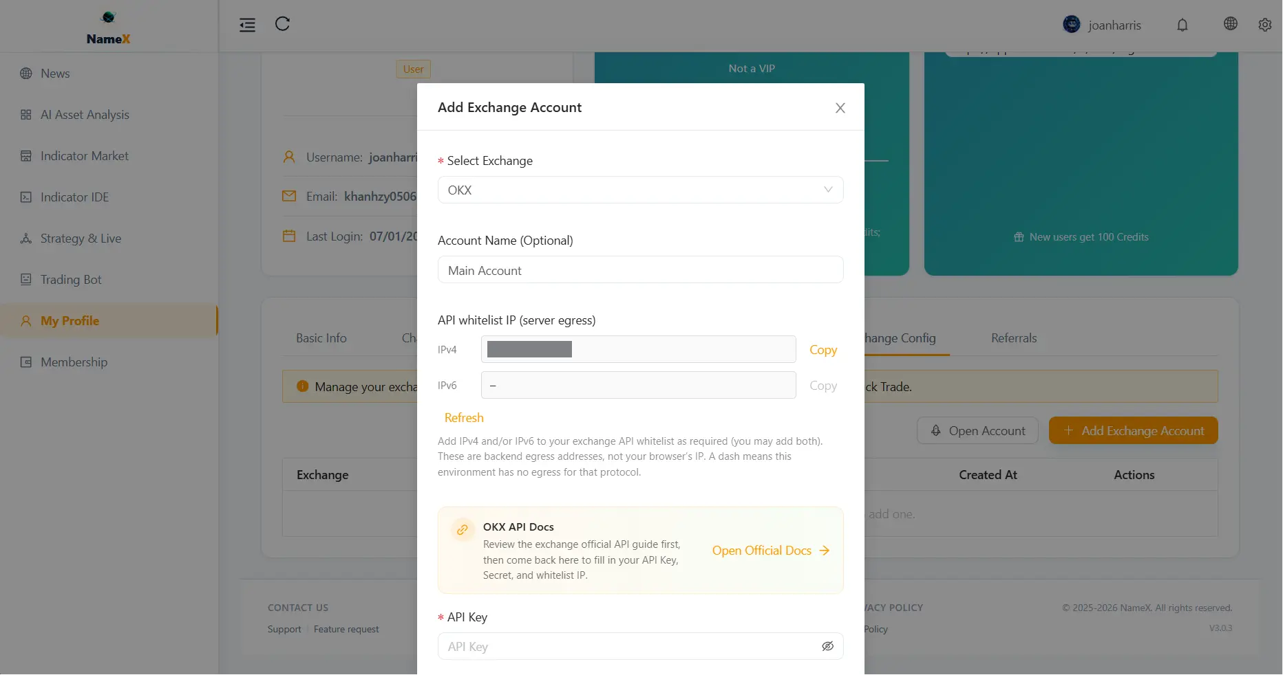 Add Exchange Account Placeholder
